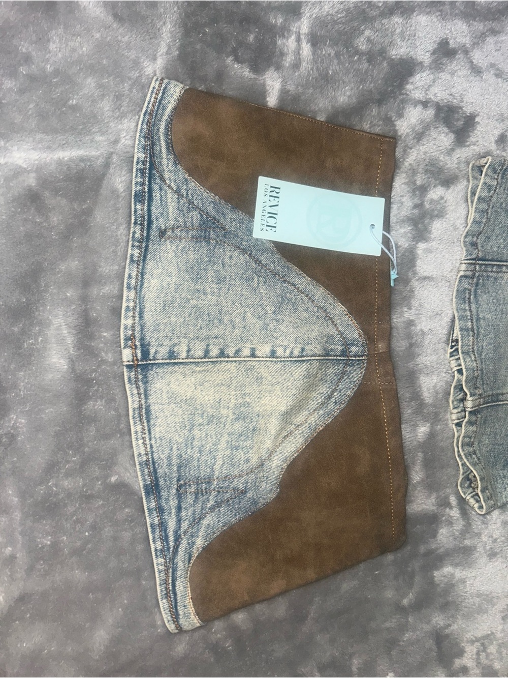 REVICE Olive Brown Suede-Trim Denim Corset Camisole sold as the set - Picture 11 of 11